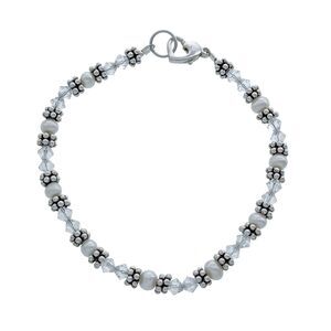 Vintage Sterling Silver 925 Crystal Pearl Beaded Bracelet 7.25"